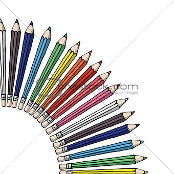 Realistic 3d wooden colored pencils isolated on white background. Set of pencil colorful for school vector illustration
