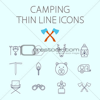 Camping related flat vector icon set