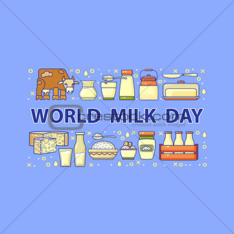 World milk day card. Vector set of dairy icons.