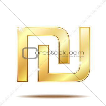 Israeli shekel currency golden shiny symbol