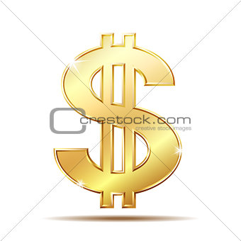 Golden dollar symbol with two vertical lines 