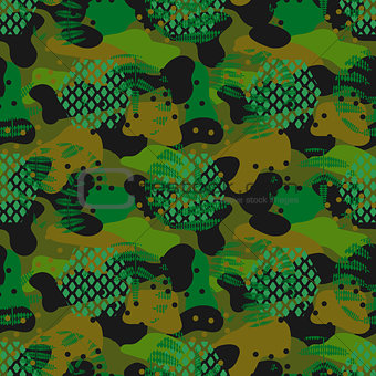Camouflage spots and leaves green seamless vector pattern.