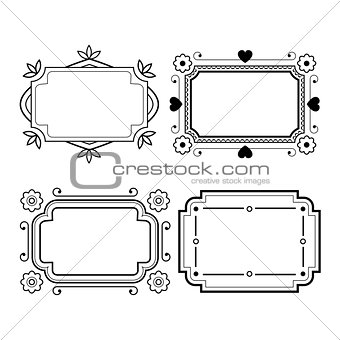 Set of vintage grayscale frame in a lineart style