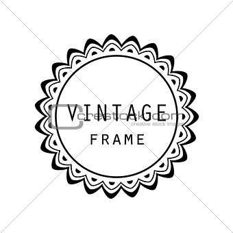 Vintage grayscale round frame in a lineart style