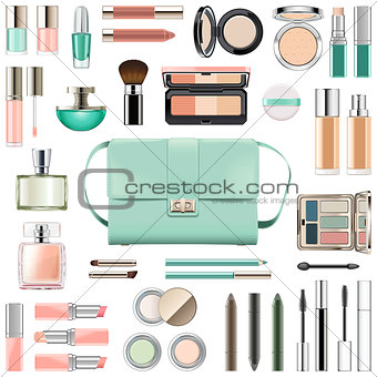 Vector Makeup Cosmetics with Mint Green Handbag