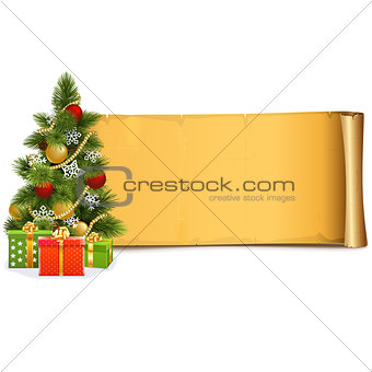 Vector Scroll with Christmas Tree