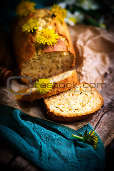 dandelion petal and honey  bread..selective focus