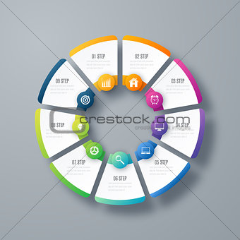 Infographics template 9 options with circle