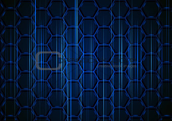 Blue Hexagonal Background with Light Stripes