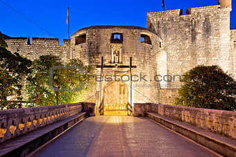 Pile gate entrance in town of Dubrovnik evening view