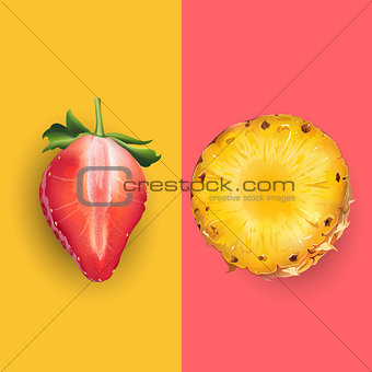 Pineapple and strawberry. Vector illustration