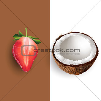 Coconut and strawberry. Vector illustration