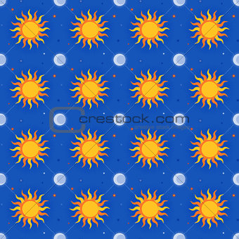 Seamless pattern with sun and moon
