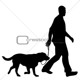 Silhouettes of man and dog