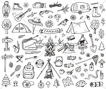 Set of forest camping icons