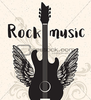 Vintage rock music poster with black guitar