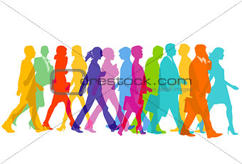 Colorful group of people are walking