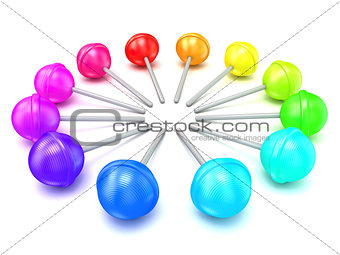 Colorful lollipops, circle arranged. 3D