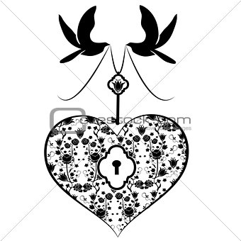 heart with key and doves