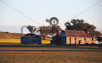Farm outbuildings in late afternoon light