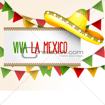 Banner viva la Mexico - sombrero and party triangle bunting flag