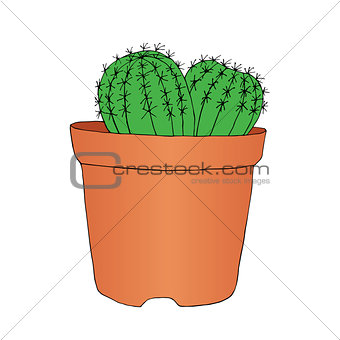 Ink style hand drawn sketch cactus in pot. Vector illustration