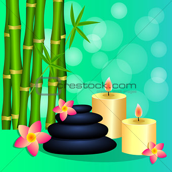 Bamboo, candles, Spa stones for banner, leaflet, brochure, poste