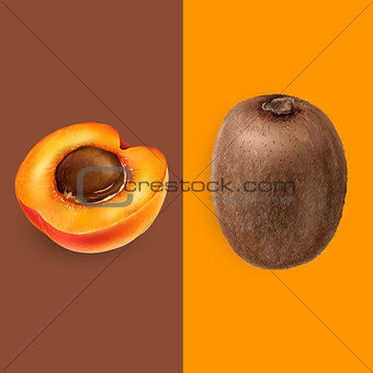 Apricot and kiwi. Vector illustration