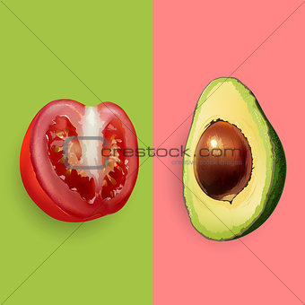 Avocado and tomato. Vector illustration
