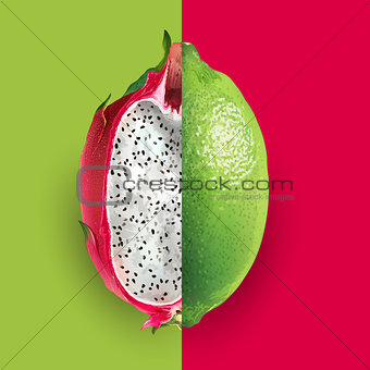 Dragon fruit and lime. Vector illustration