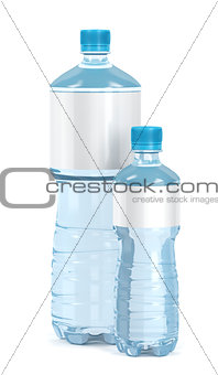 Small and big water bottles on white