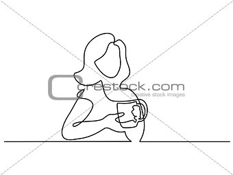 Abstract portrait of a woman with cup of tea