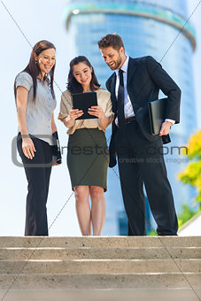 City Business Man Woman Team Using Tablet Computer 