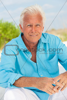 Portrait of Attractive Handsome Senior Man on Beach