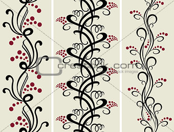 Set of seamless black and red floral patterns. EPS10 vector illustration