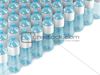 Plastic water bottles with blank labels