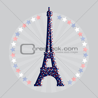Eiffel tower icon with stars. Vector illustration.
