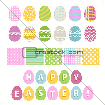 Easter egg and seamless pattern set over white