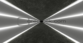 Empty space with concrete walls and glowing neon tubes. 3d rendering.