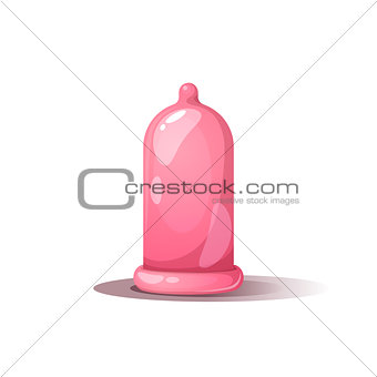 Cartoon condom illustration. Pink sex.