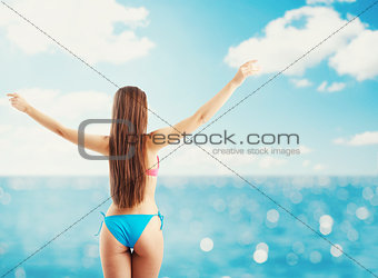 Woman in bikini starts holiday. concept of freedom and relax