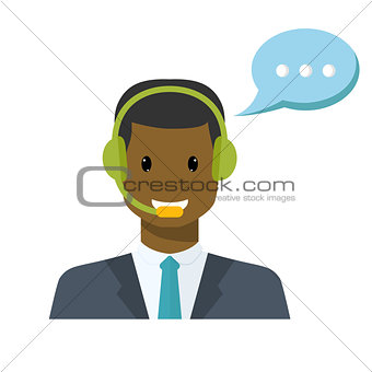 Call center avatar in a flat style with a headset