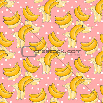 Banana pattern with polka dots. Vector healthy food.