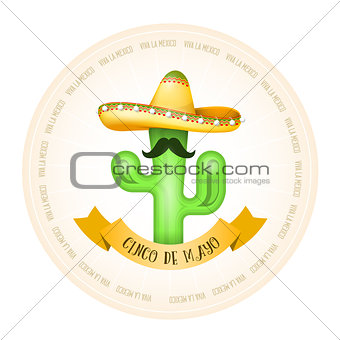 Mexican poster - cactus with moustache in sombrero