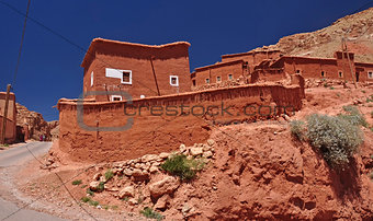 Clay houses in the High Atlas Mountains in Morocco, Africa.