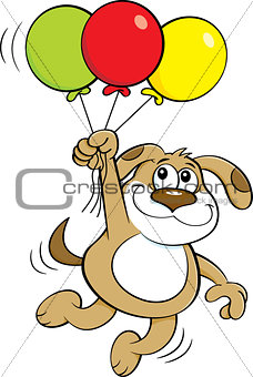 Cartoon Dog Holding Balloons