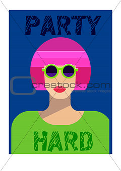 Abstract female portrait. Party postwr or flyer cover template. Vector