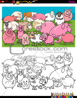 pigs and sheep characters group color book