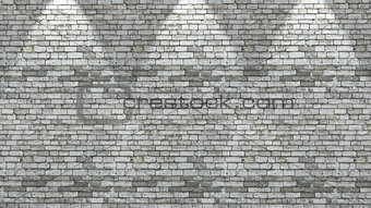 3D brick wall with three spotlights shining down