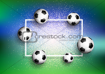 Footballs on glitter background with white frame 